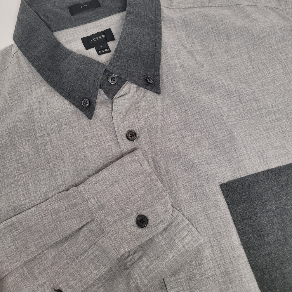 J.Crew Button Down Shirt Mens Large Grey Slim Fit Color Block B2734 Excellent